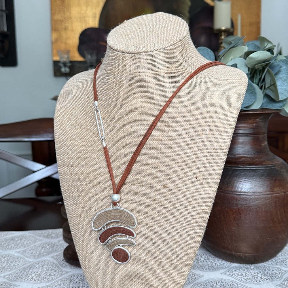 Brown and Silver Pendant Necklace